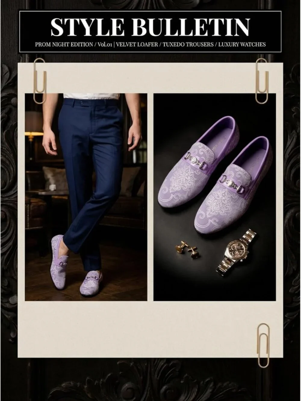 Men's Lavender Luxury Paisley Velvet Gold Buckle Loafers Slip On Dress Shoes